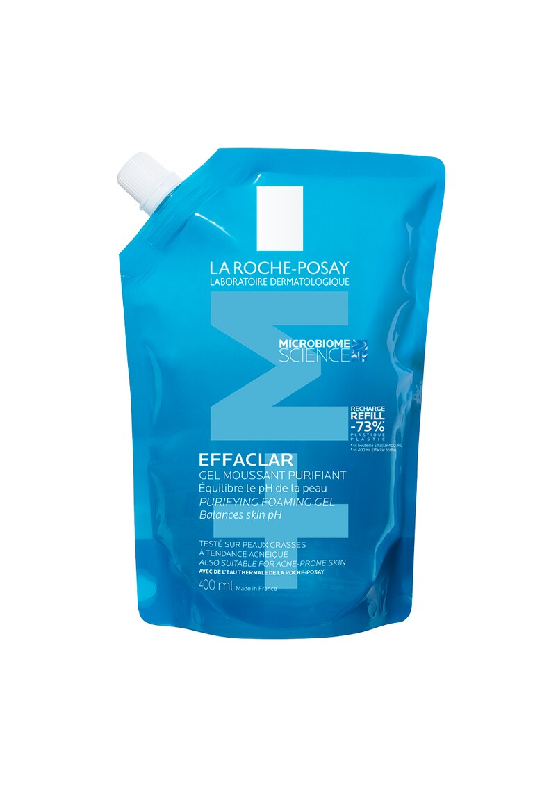 Gel spumant de curatare purifiant Effaclar +M pentru piele grasa cu tendinta acneica - anti-imprefectiuni - rezerva refill - 400 ml