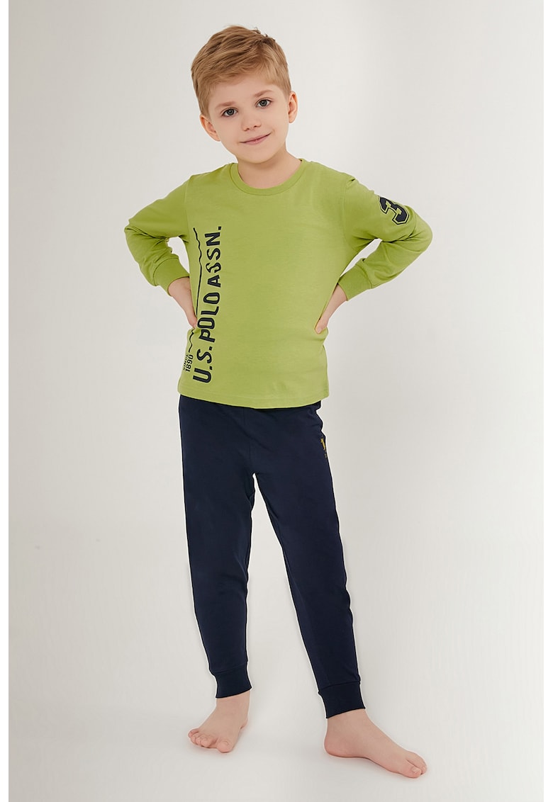 Pijama lunga cu logo - Albastru ultramarin/Verde fistic