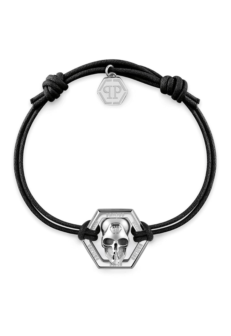 Bratara cu inchidere glisanta si talisman cu craniu - Negru - Negru/Argintiu