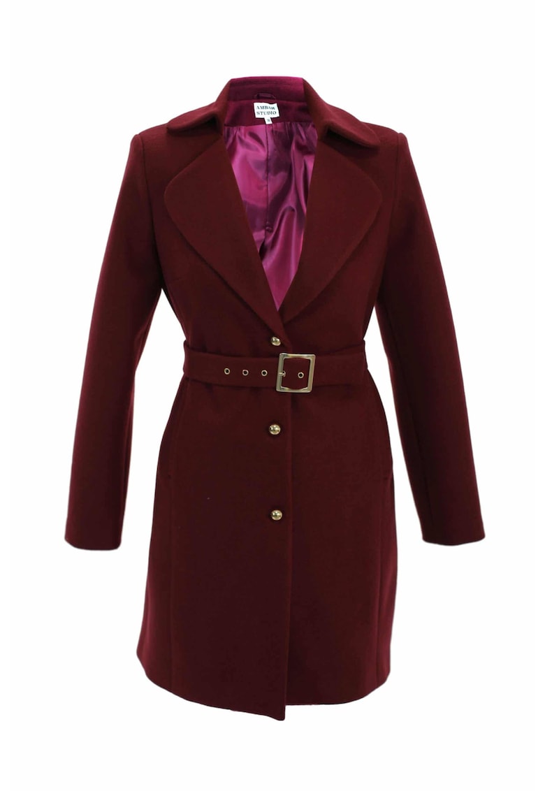 IVONNE bordeaux red wool classic midi coat - Visiniu