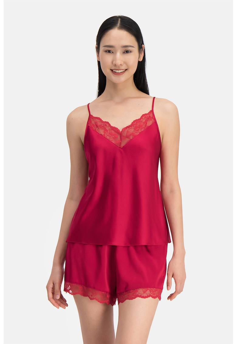 Top din amestec de matase cu insertii de dantela