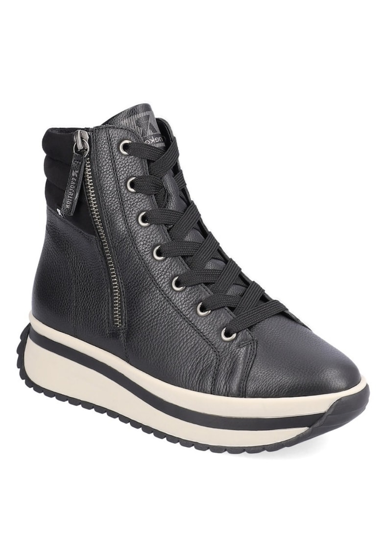 Botine de dama - Piele - Revolution - cu sireturi cu fermoar dublu - Alb/Negru - Marimea