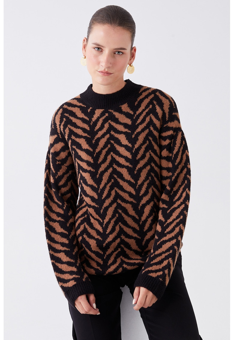 Pulover cu animal print - Negru/Maro