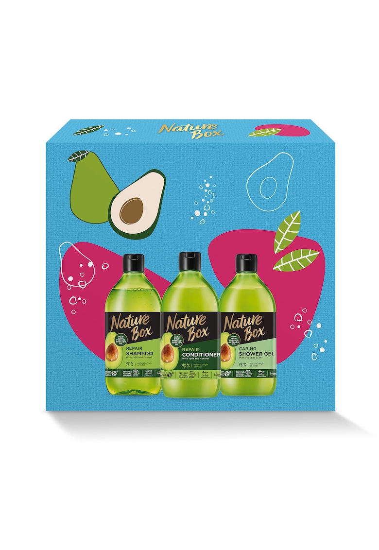 Set Cadou Avocado cu ulei presat la rece: sampon - 385 ml + Balsam - 385 ml + Gel de dus - 385 ml