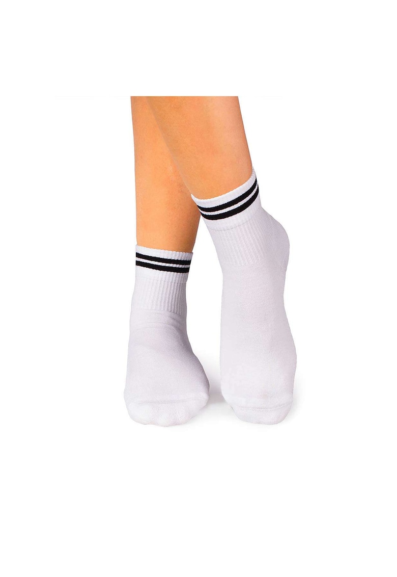 Sosete bumbac organic albe cu 2 dungi negre Active Day