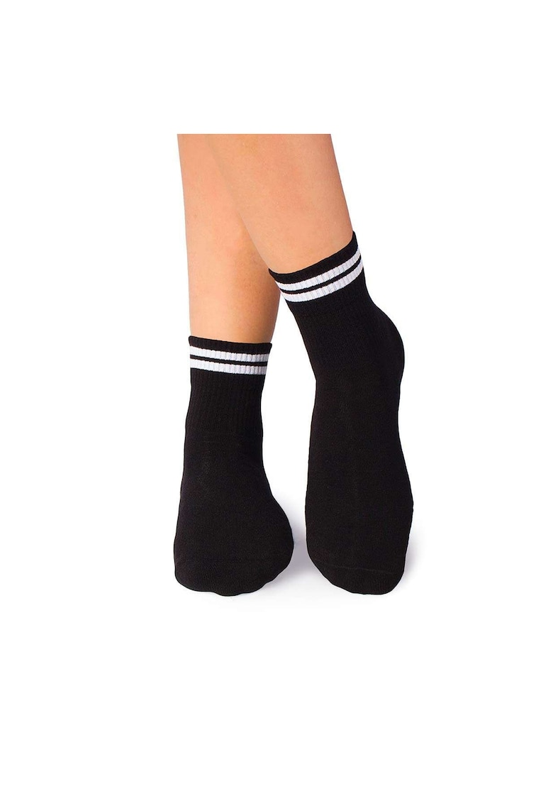 Sosete bumbac organic negre cu 2 dungi albe Active Day