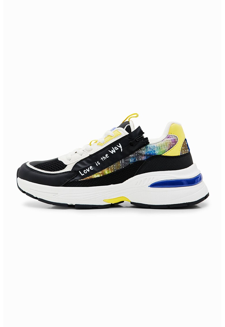 Pantofi sport cu model colorblock si fermoare laterale