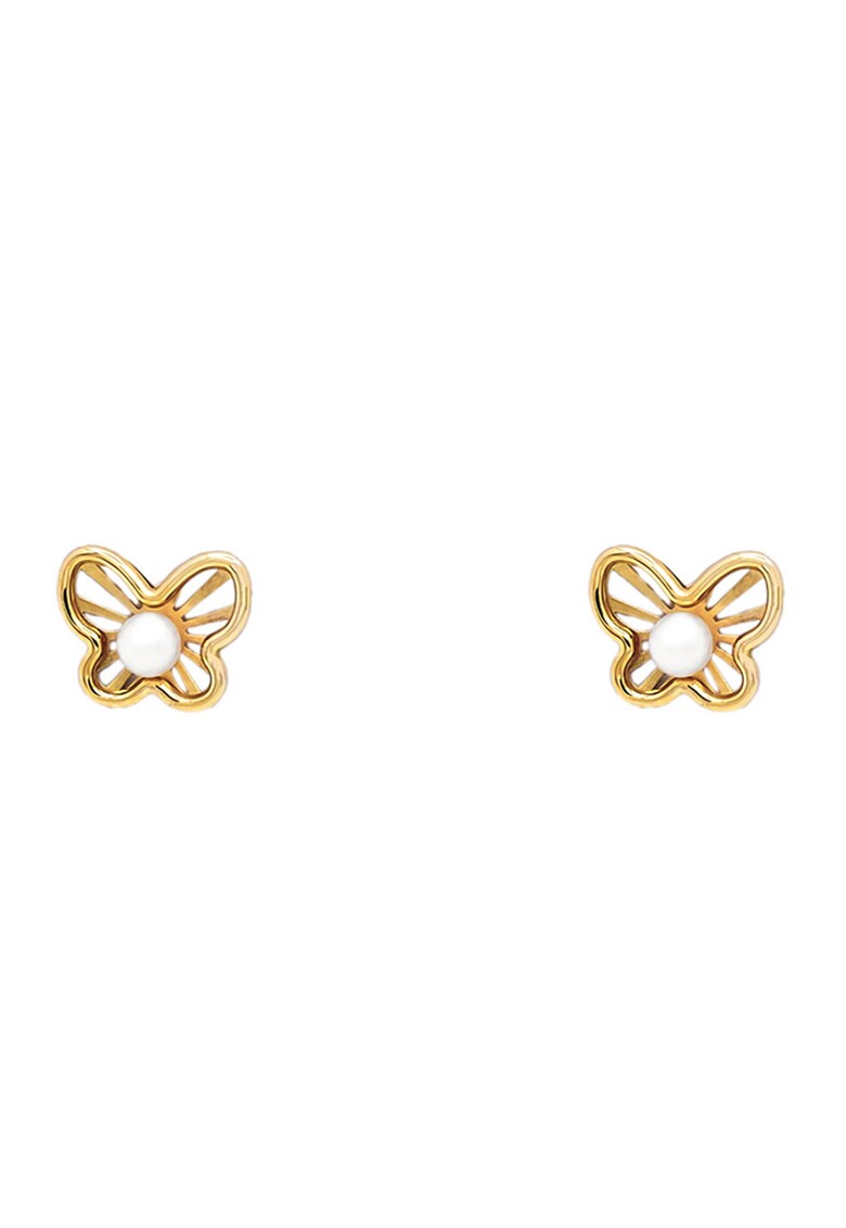 Cercei de aur - in forma de fluture - cu perle