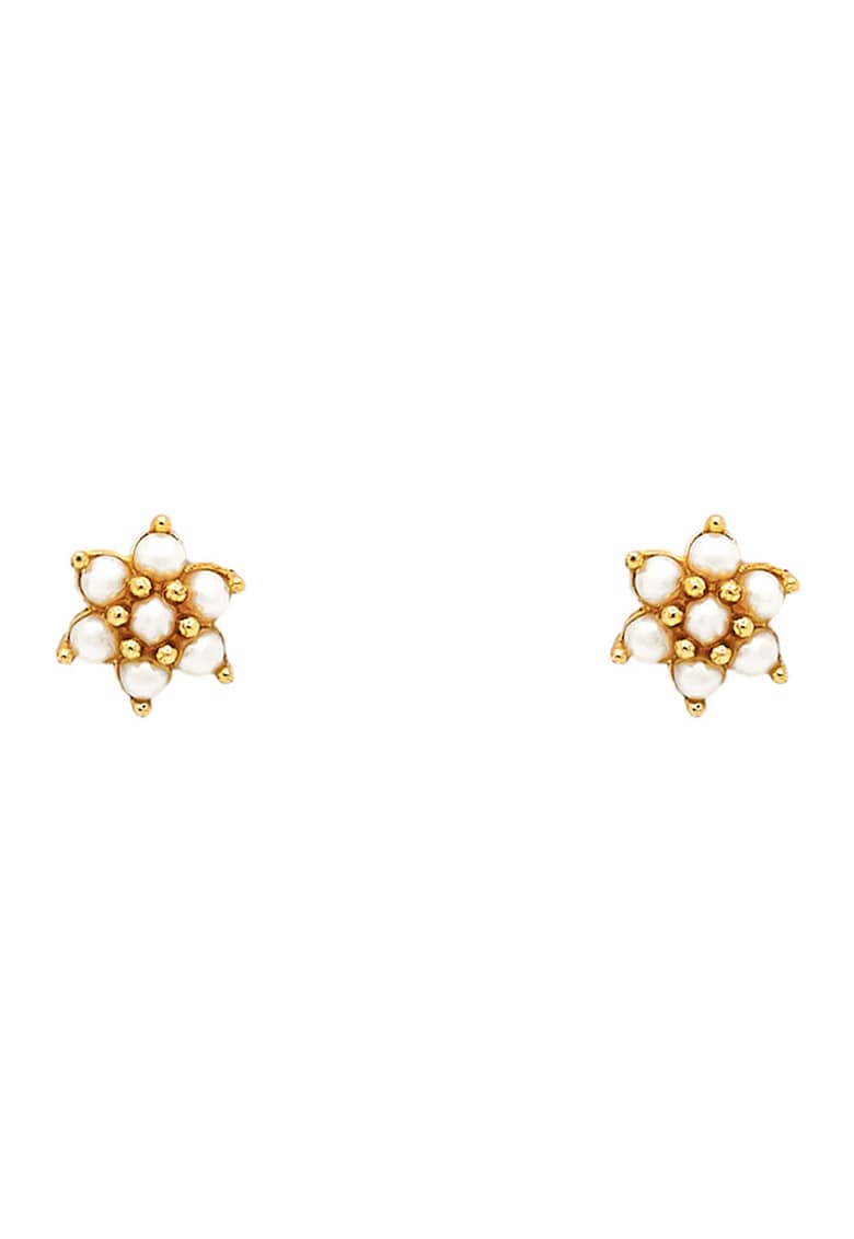 Cercei de aur de 14K cu model floral si perle
