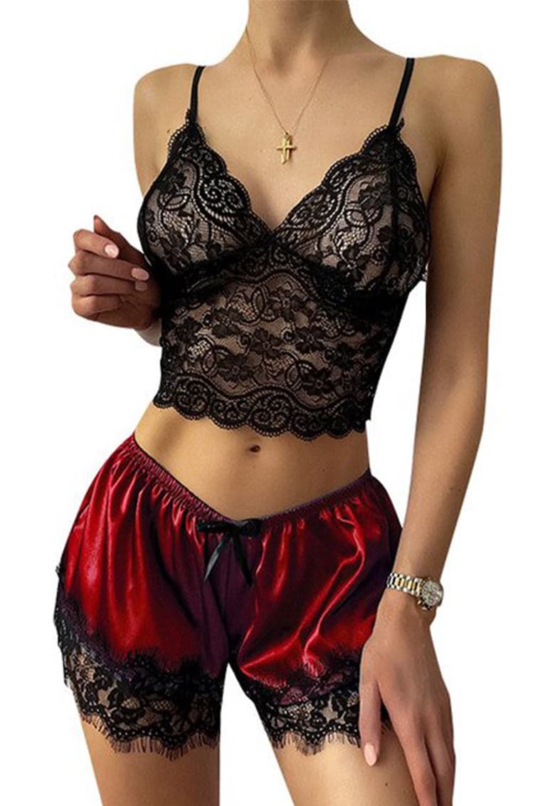 Pijama sexy dama - set 2 piese - top bretele reglabile si pantaloni scurti - model mystic love - EFAYN