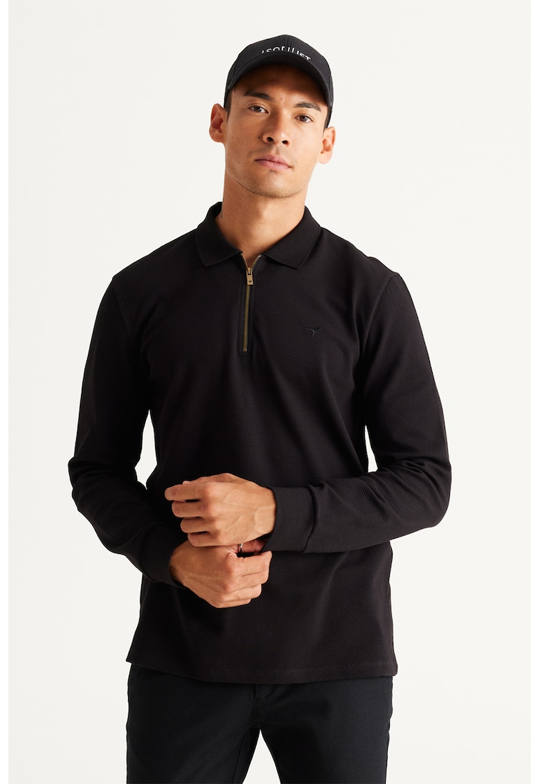 Bluza polo slim fit cu fermoar scurt