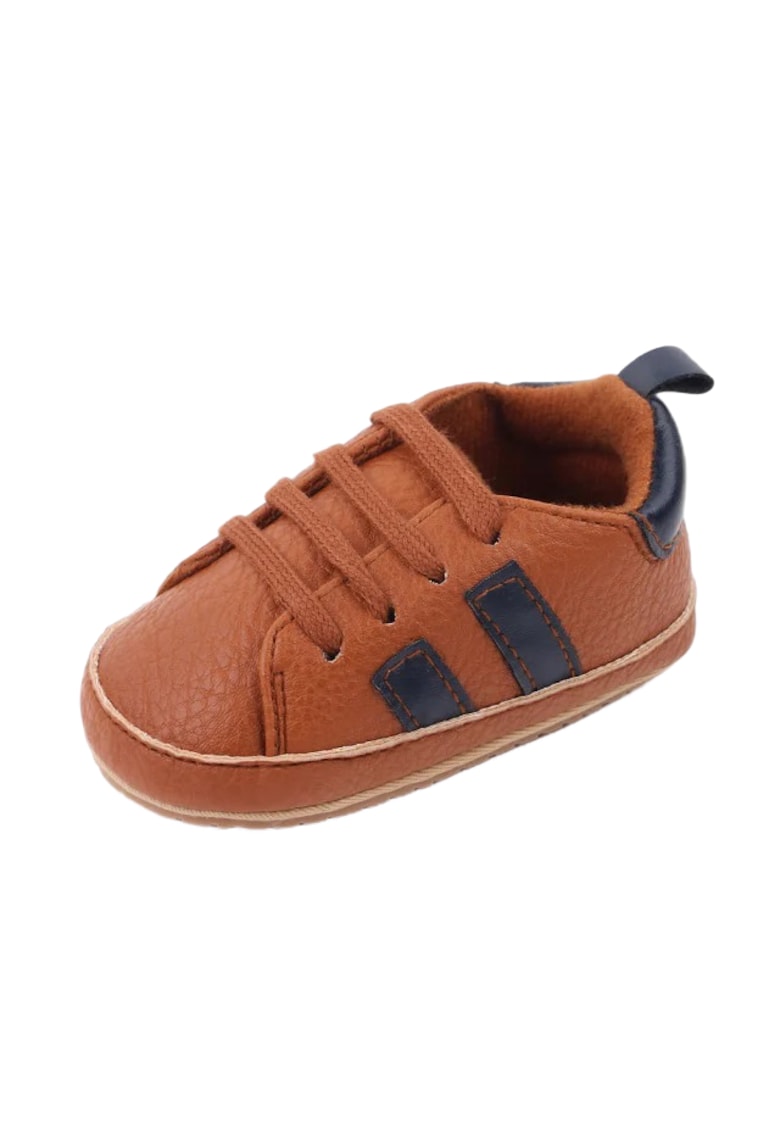 Pantofi Sport Maro Cu Dungi Bleumarine - Piele ecologica - Baieti - Siret