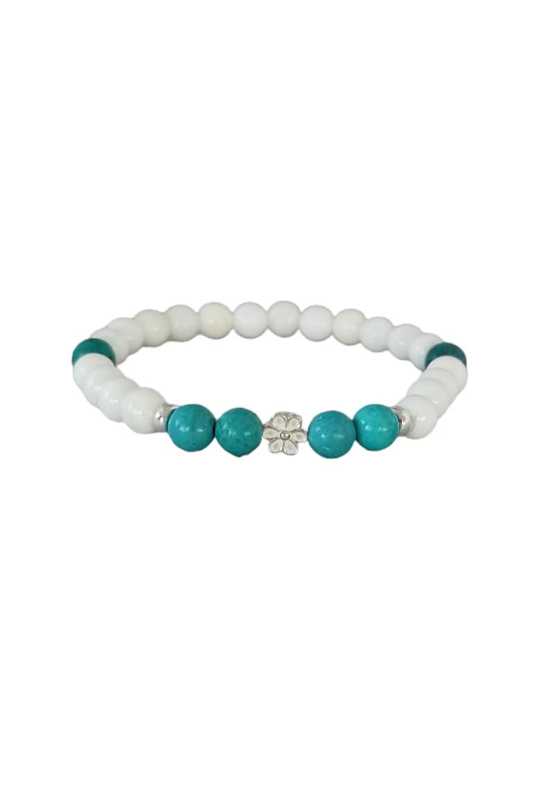 Bratara din pietre naturale de Turcoaz si Tridacna - Doria - cu accesorii din argint 925 -17-18cm