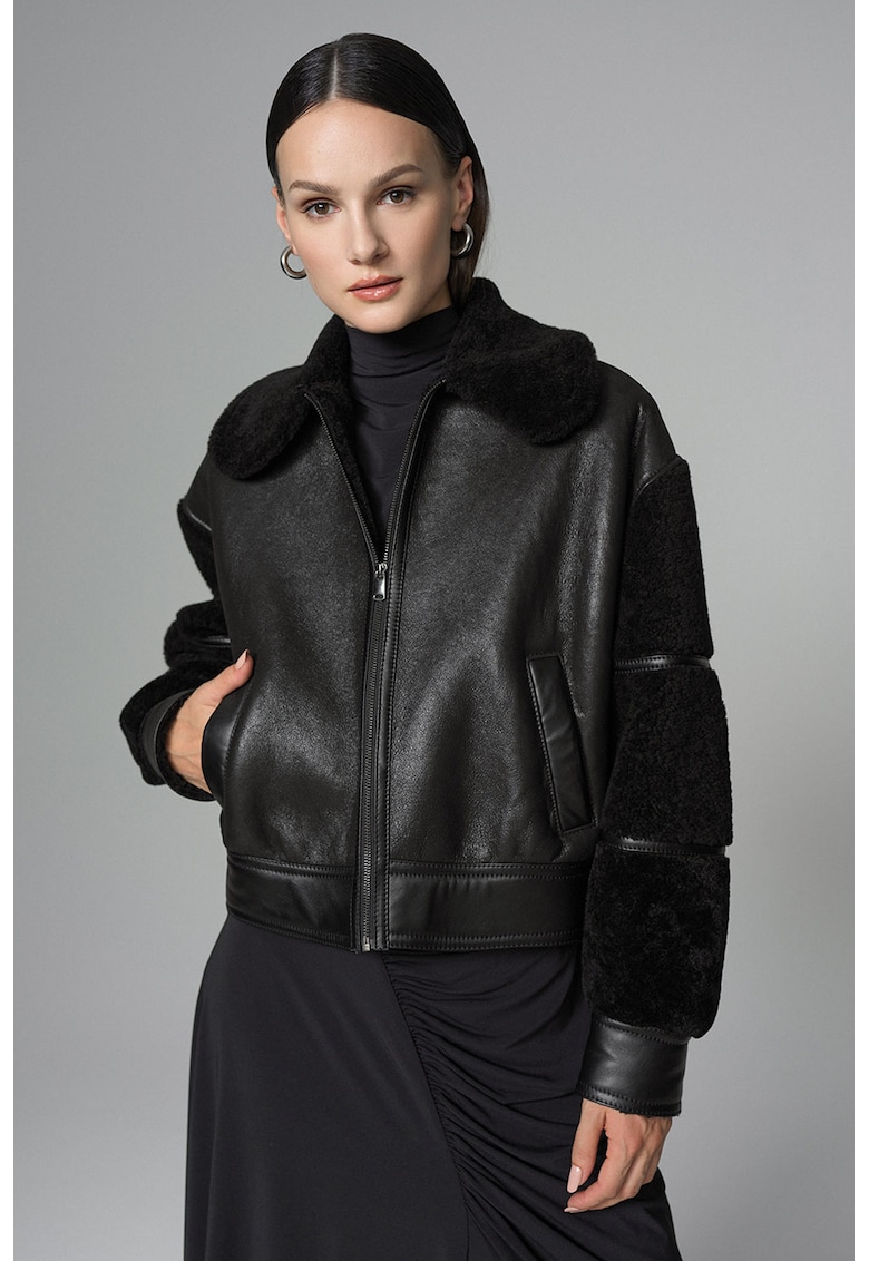 Jacheta supradimensionata de piele cu lana Merinos