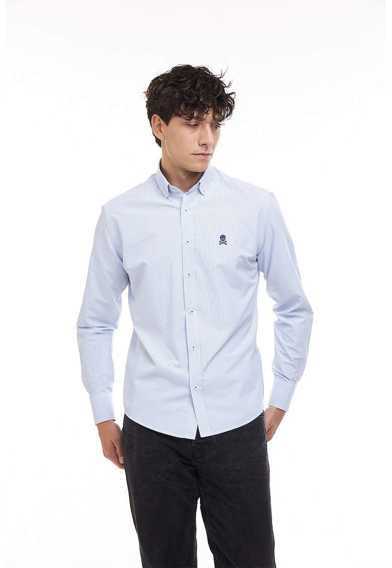 Camasa din amestec de bumbac cu guler fixat cu nasturi - Alb/Albastru lavanda