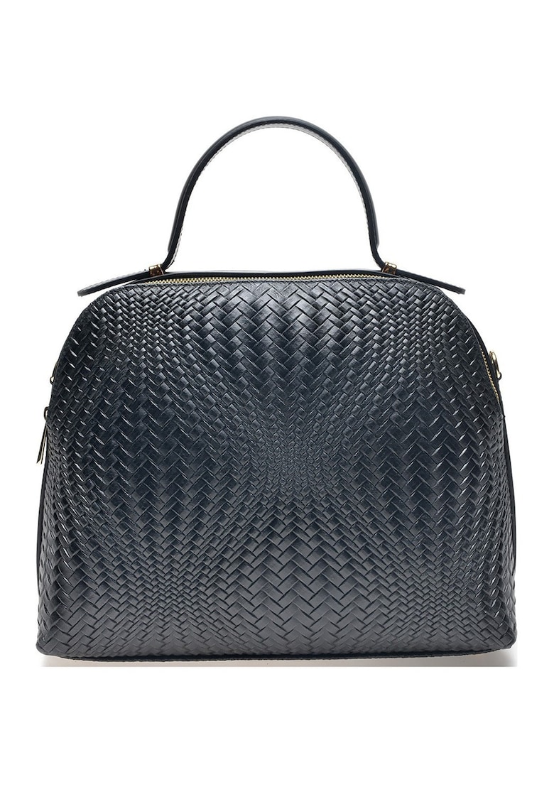 Geanta de piele cu maner si aspect impletit