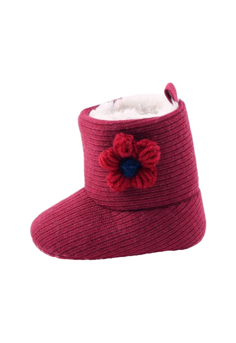 Cizme Model Floricica Crosetata - Peste glezna - Fete - Velcro - Visiniu