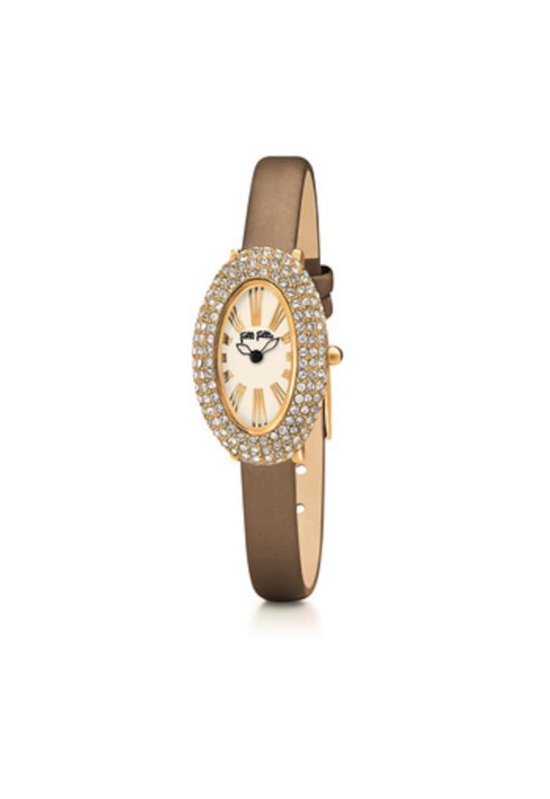 Ceas quartz dama  Inox/Piele naturala - Auriu/Maro