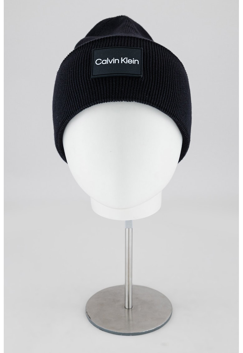 Caciula din bumbac organi cu aspect striat si logo