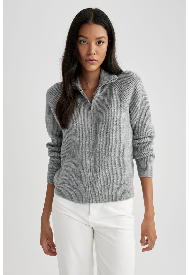 Cardigan cu aspect striat si maneci raglan