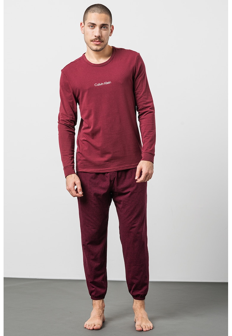 Pijama din amestec de bumbac cu imprimeu si pantaloni lungi