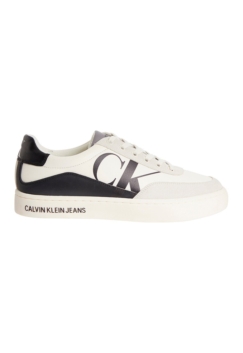 Pantofi sport low-cut de piele si piele intoarsa cu monograma