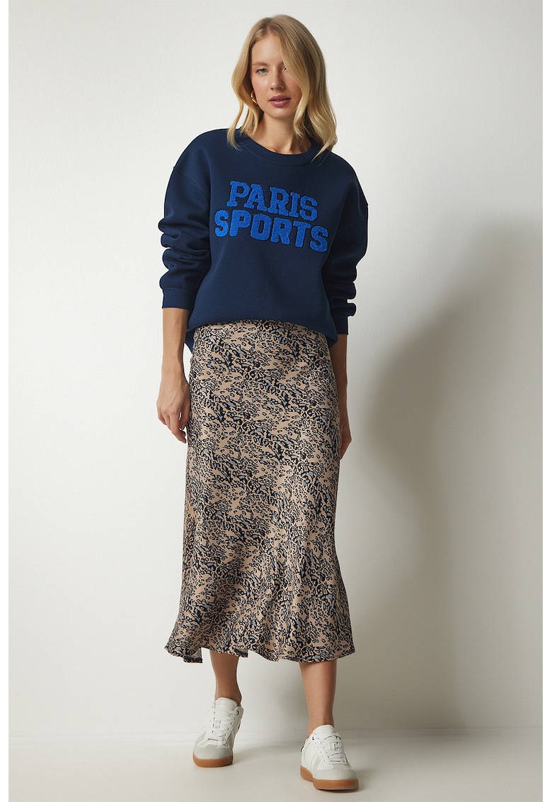 Fusta midi de satin cu animal print