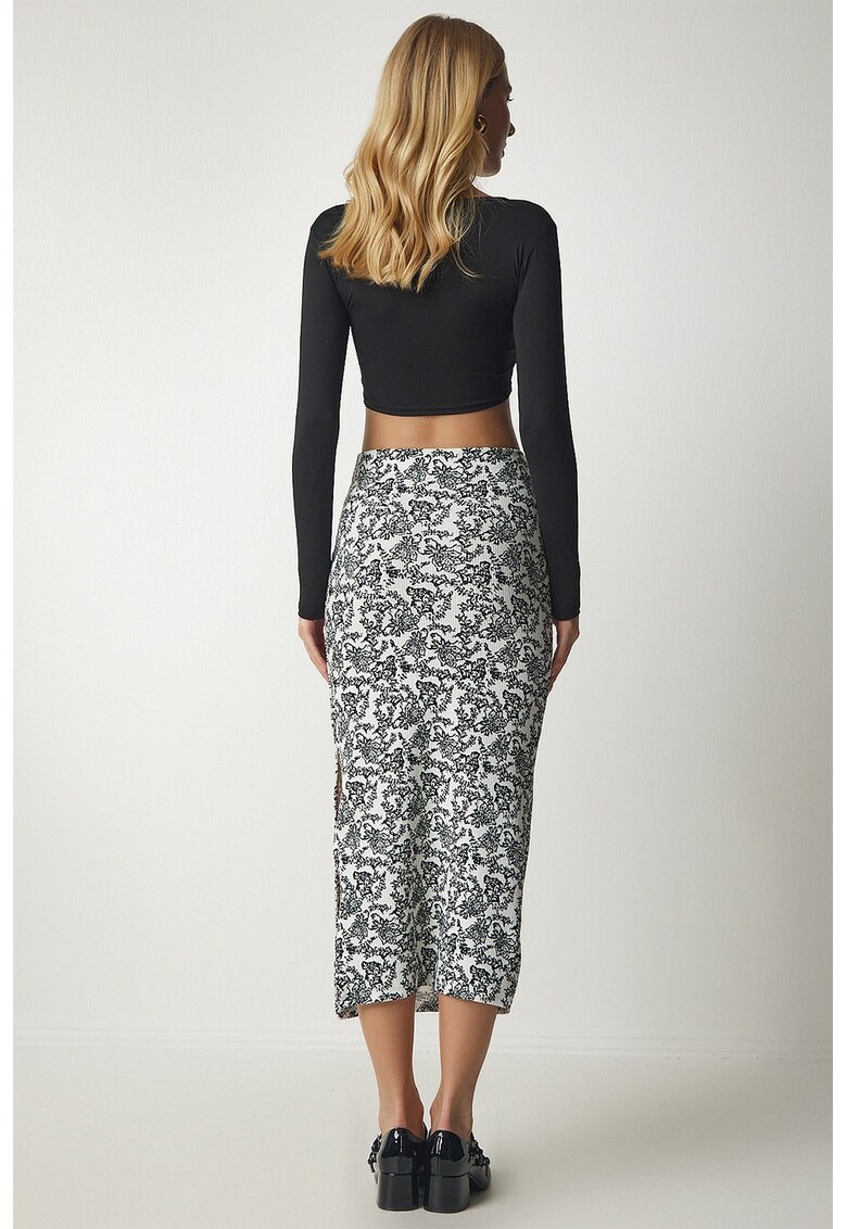 Fusta midi cu model floral