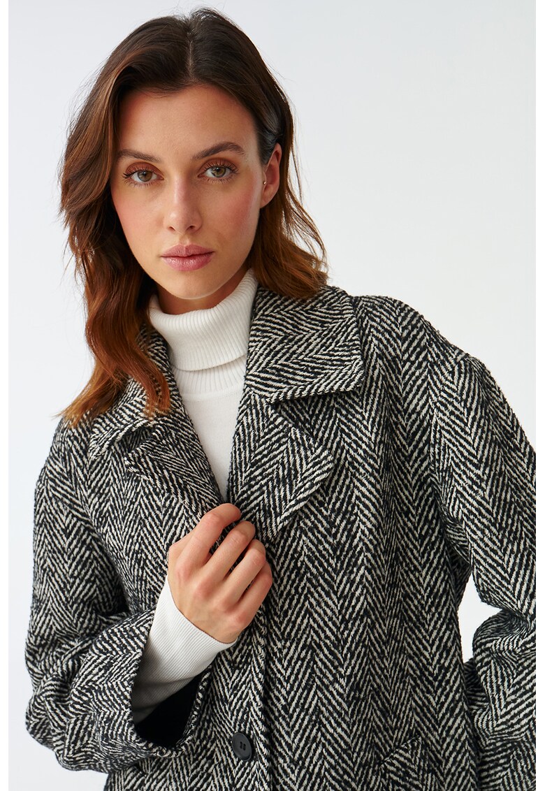 Palton din amestec de lana cu imprimeu herringbone Sewro