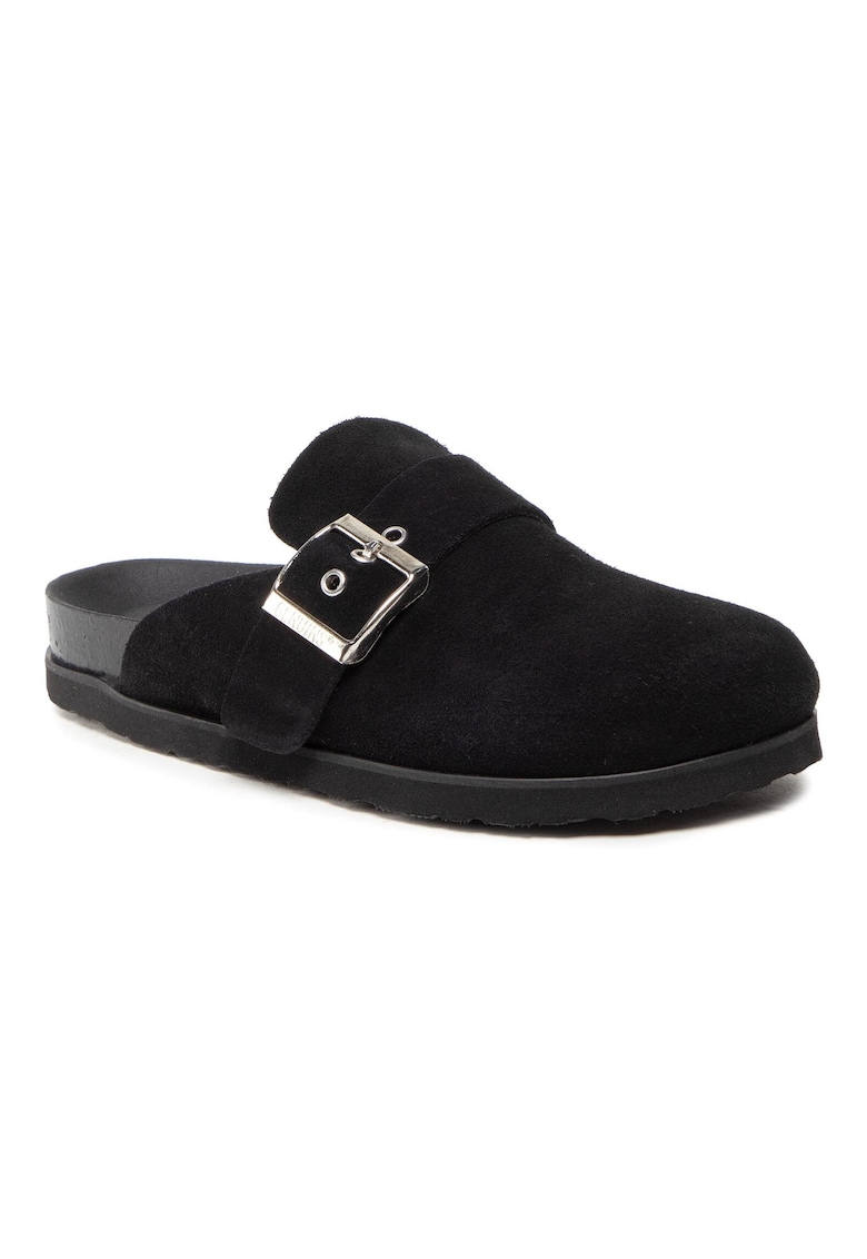Papuci flip-flop dama - Piele naturala/Velur - Negru
