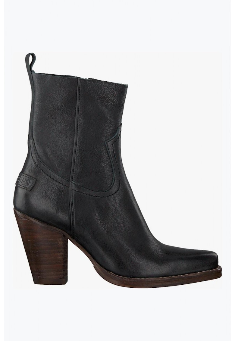 Botine dama din piele naturala cu varful ascutit negru