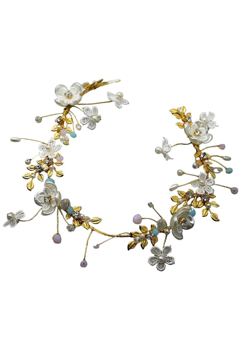 Coronita aurie - cu flori - pietre si perle - Malen C2 -