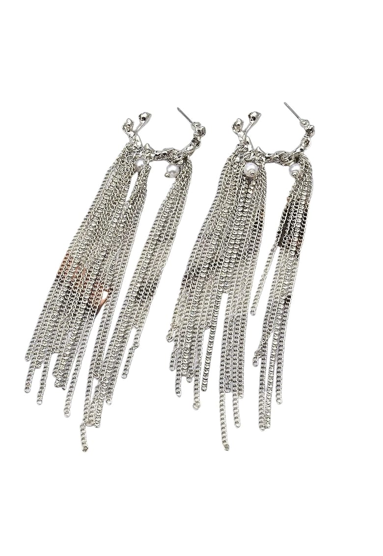 Cercei argintii - lungi - cu franjuri - pietre si perle - Magga C4 -