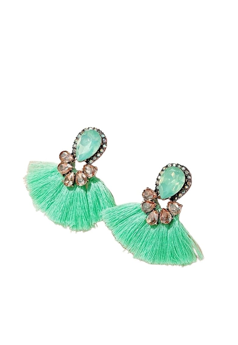 Cercei argintii - cu ciucuri verzi si pietre - Lowell C8