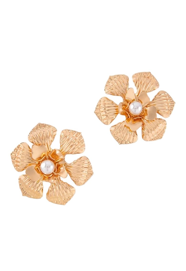 Cercei aurii - forma de floare - cu perle - Loves C7