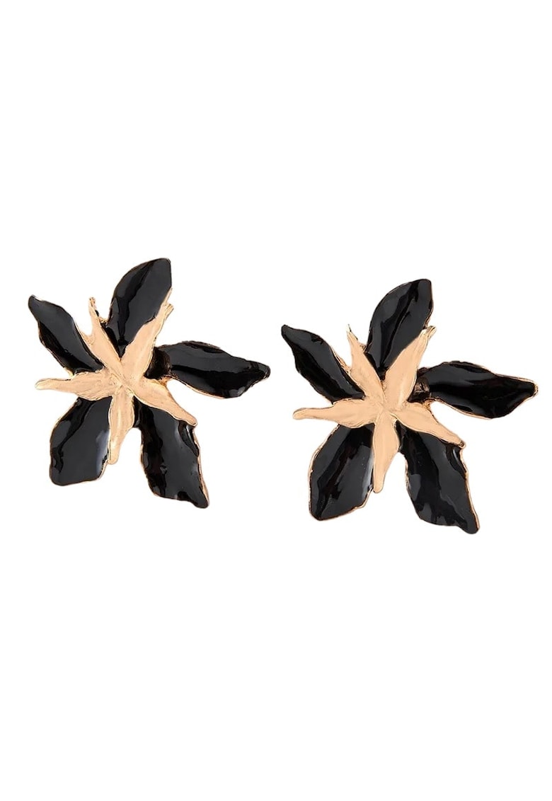 Cercei aurii - forma de floare - cu petale negre - Louise C7