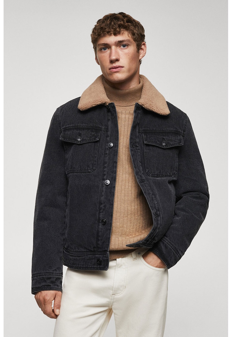 Jacheta din denim cu captuseala de blana shearling sintetica Wasp