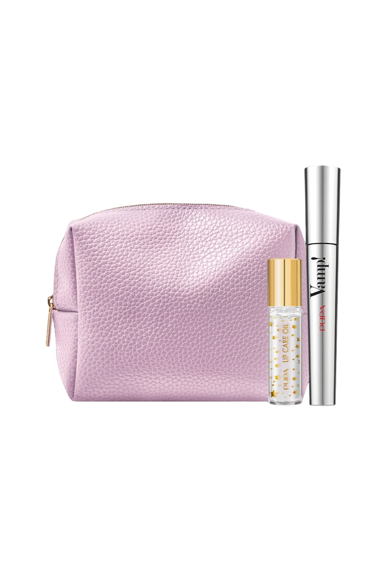 Set Mascara Extra Volume - Black - 9 ml + Ulei de buze Vamp! Nourishing Lip Oil - 9.5 ml + Makeup Bag