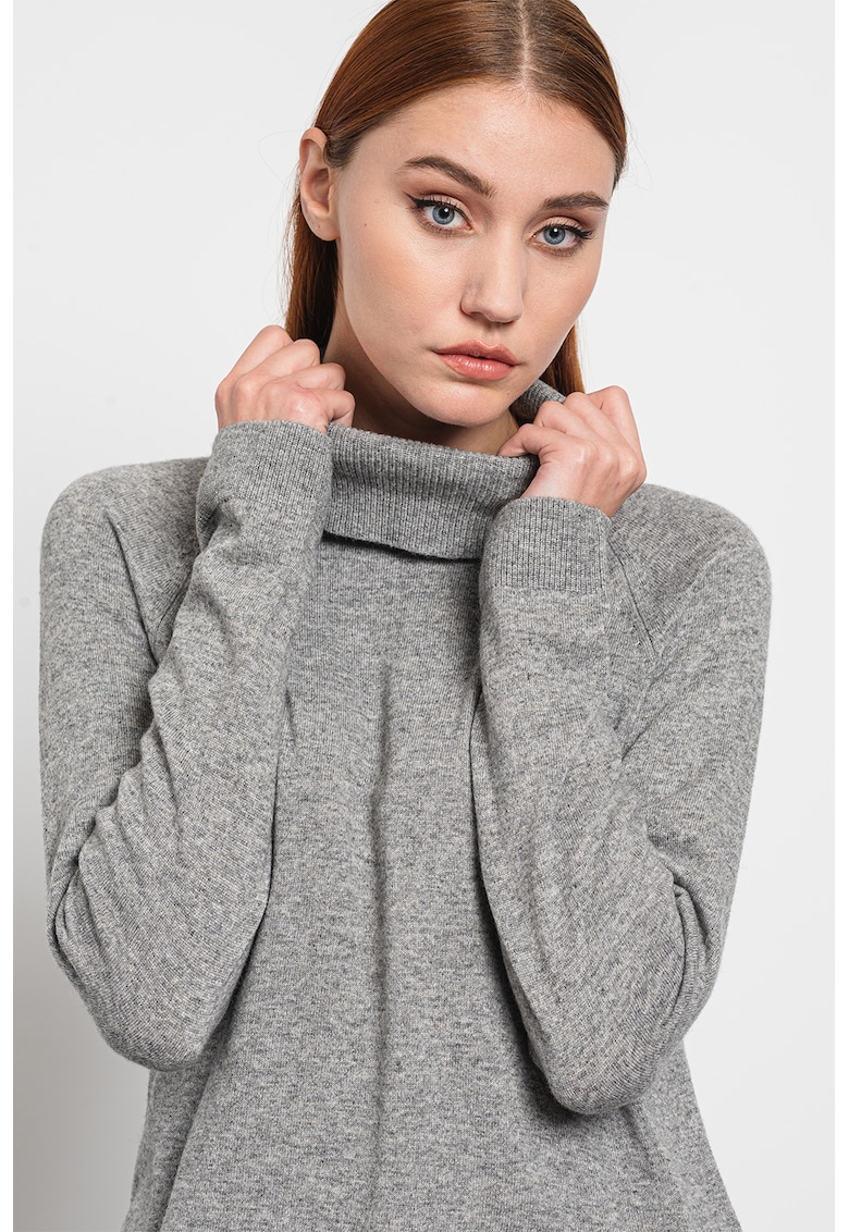 Pulover din amestec de lana si casmir cu guler inalt