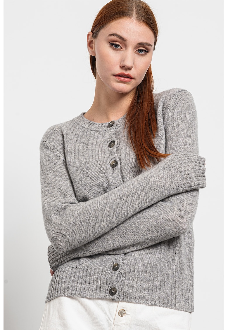 Cardigan de lana virgina cu nasturi - Gri melange
