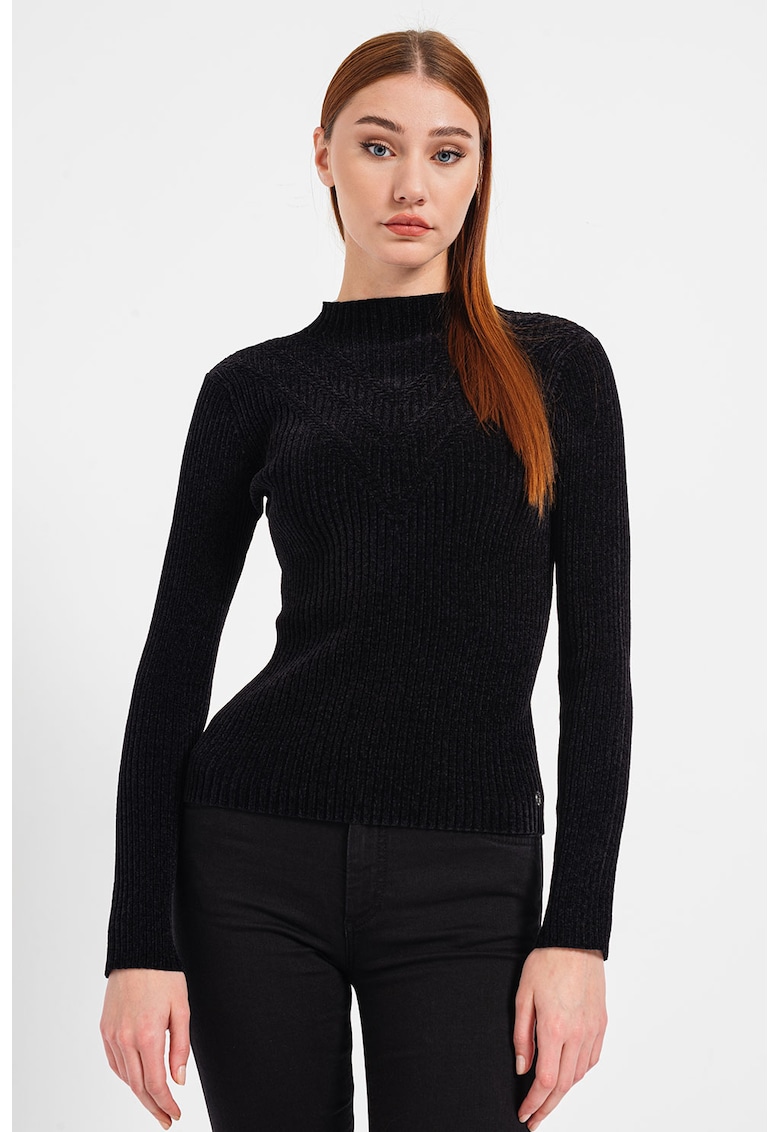 Pulover usor cu aspect striat - Negru