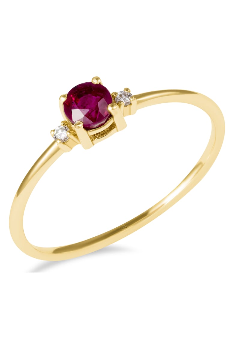 Inel Anvers Aur Galben - 14K - Diamante de 0.03 Carate si Rubin de 0.40 Carate