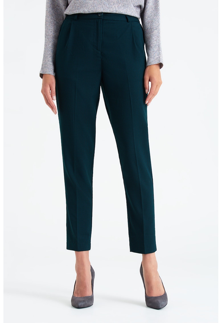 GreenPoint Pantaloni cu talie inalta si model in carouri - Bleumarin