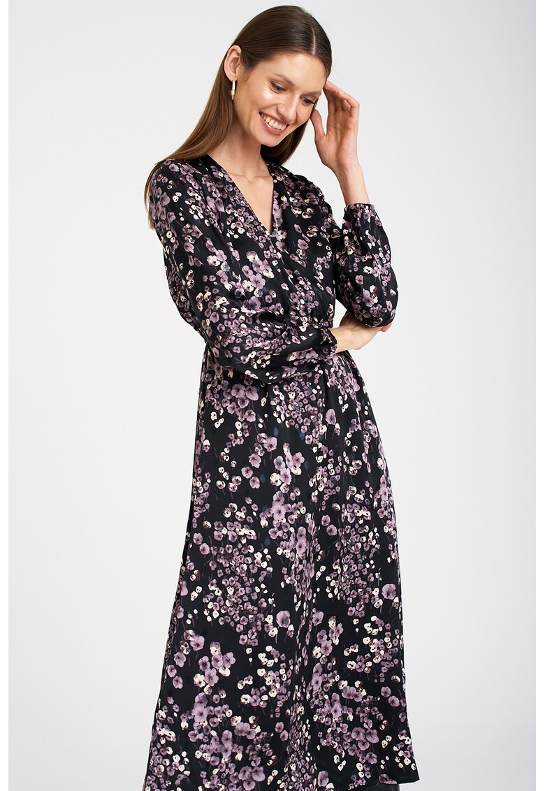Rochie midi cu decolteu in V si model floral