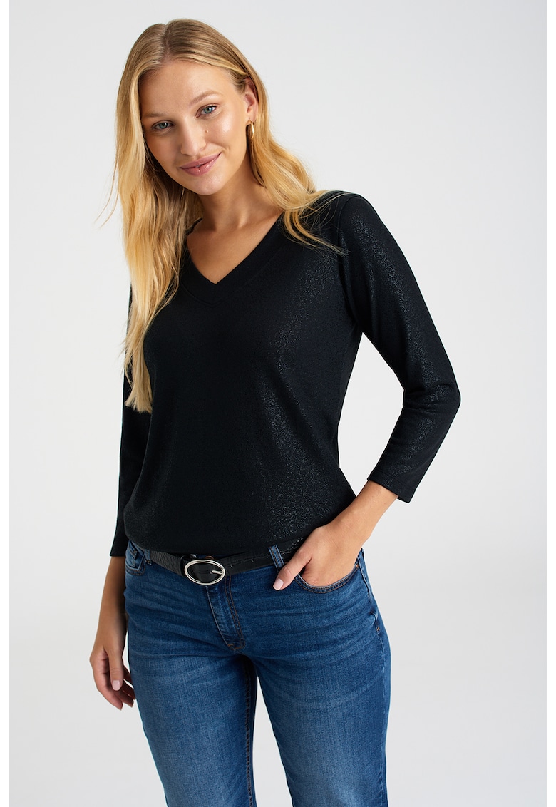 Bluza cu decolteu in V si aspect stralucitor