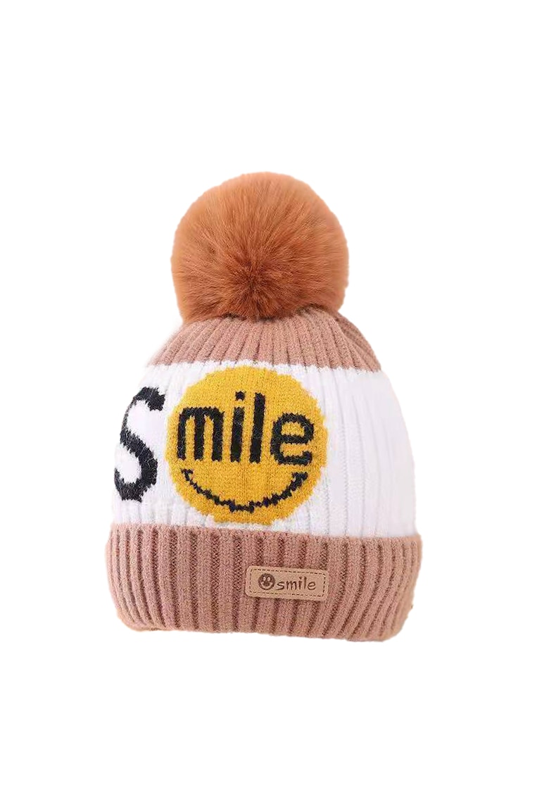 Caciula pentru copii - moale si calduroasa - model cu pom pom - tematica smile you are the best - 2 – 8 ani - EFAYN