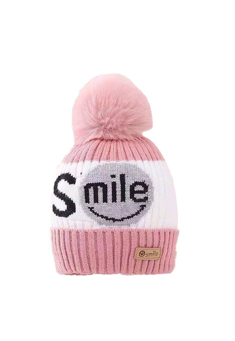 Caciula pentru copii - moale si calduroasa - model cu pom pom - tematica smile you are the best - 2 – 8 ani - EFAYN