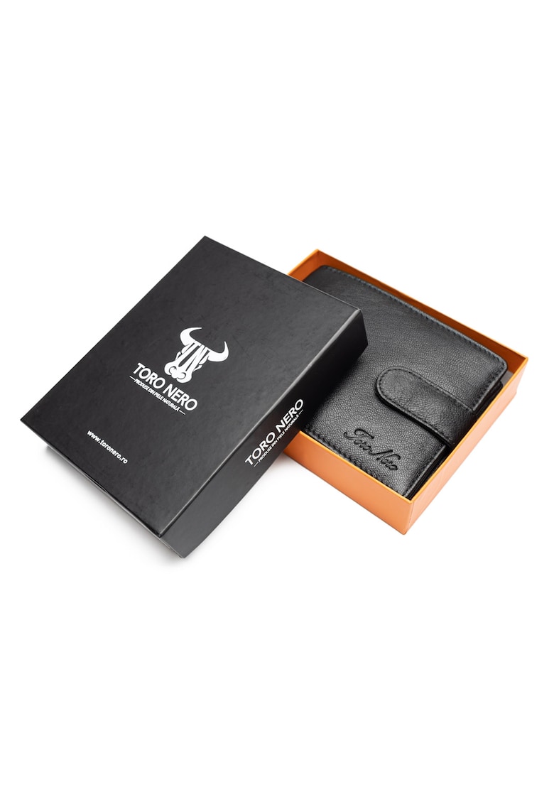 Portofel piele barbati -  protectie RFID - Carte de identitate - Viki - negru