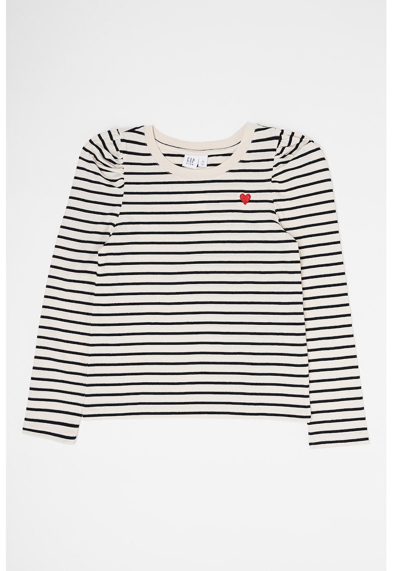 Bluza cu dungi si decolteu la baza gatului - Alb/Negru