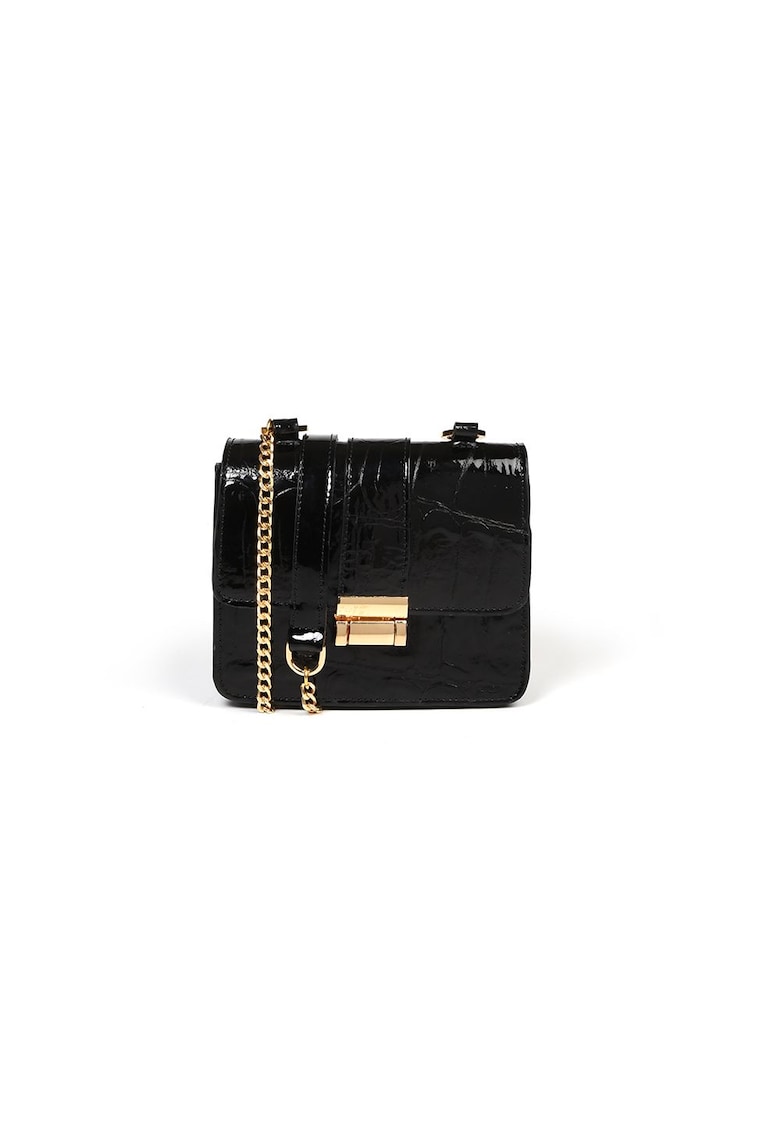 Geanta dama piele - Divya - croco lac negru - 19 x 6 x 16 cm